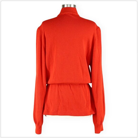 St. John Vintage Dark Orange Cardigan Sweater Puff Sleeve Belted Button Front 12 - Picture 4 of 5